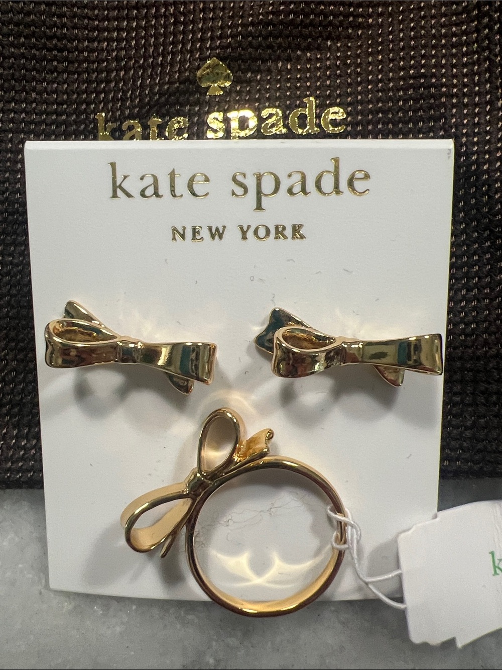 kate spade Gold Bow Kids Ring and Stud Earring Set